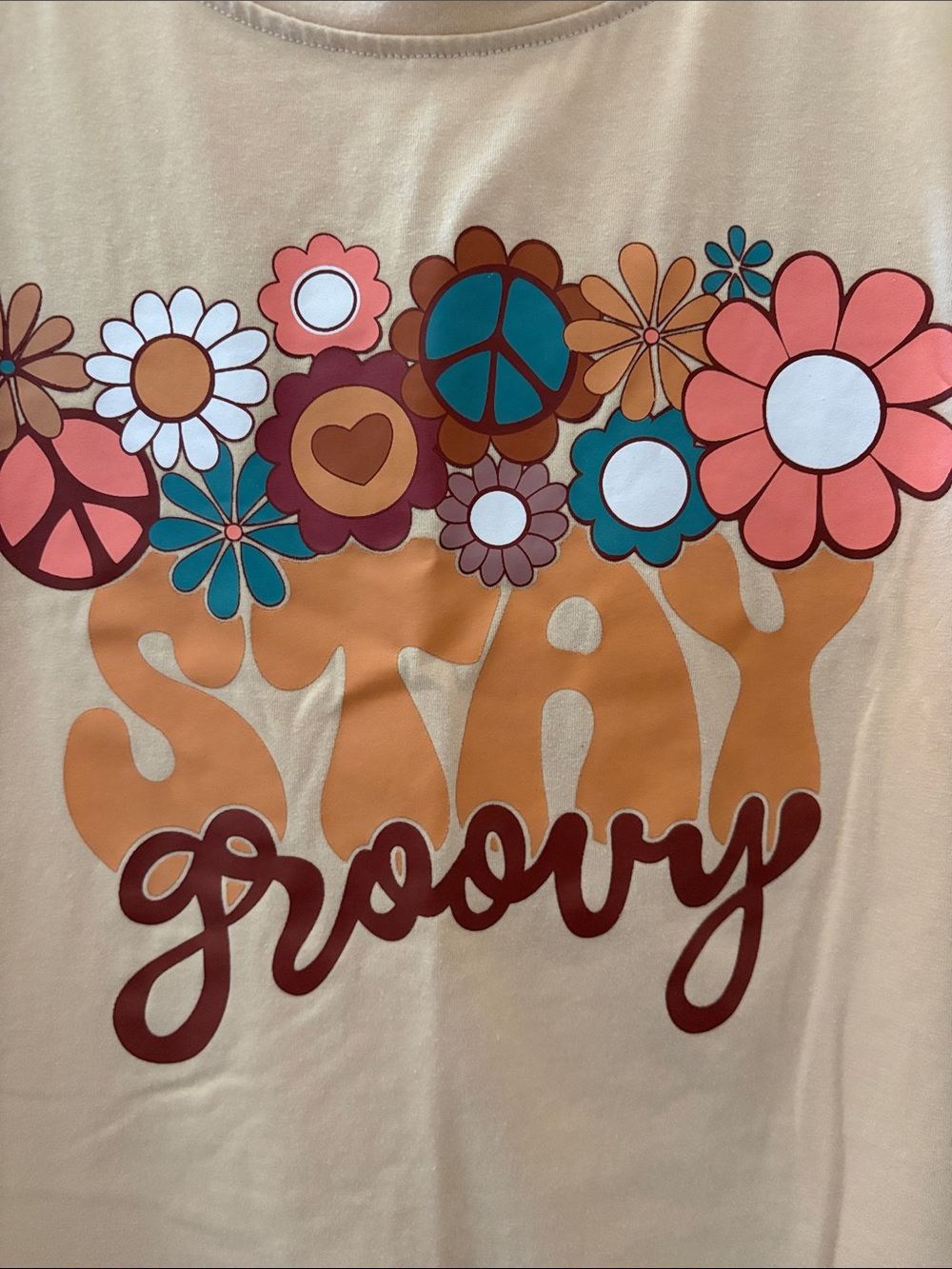 Groovy Floral Graphic Short Sleeve Tee - Beige